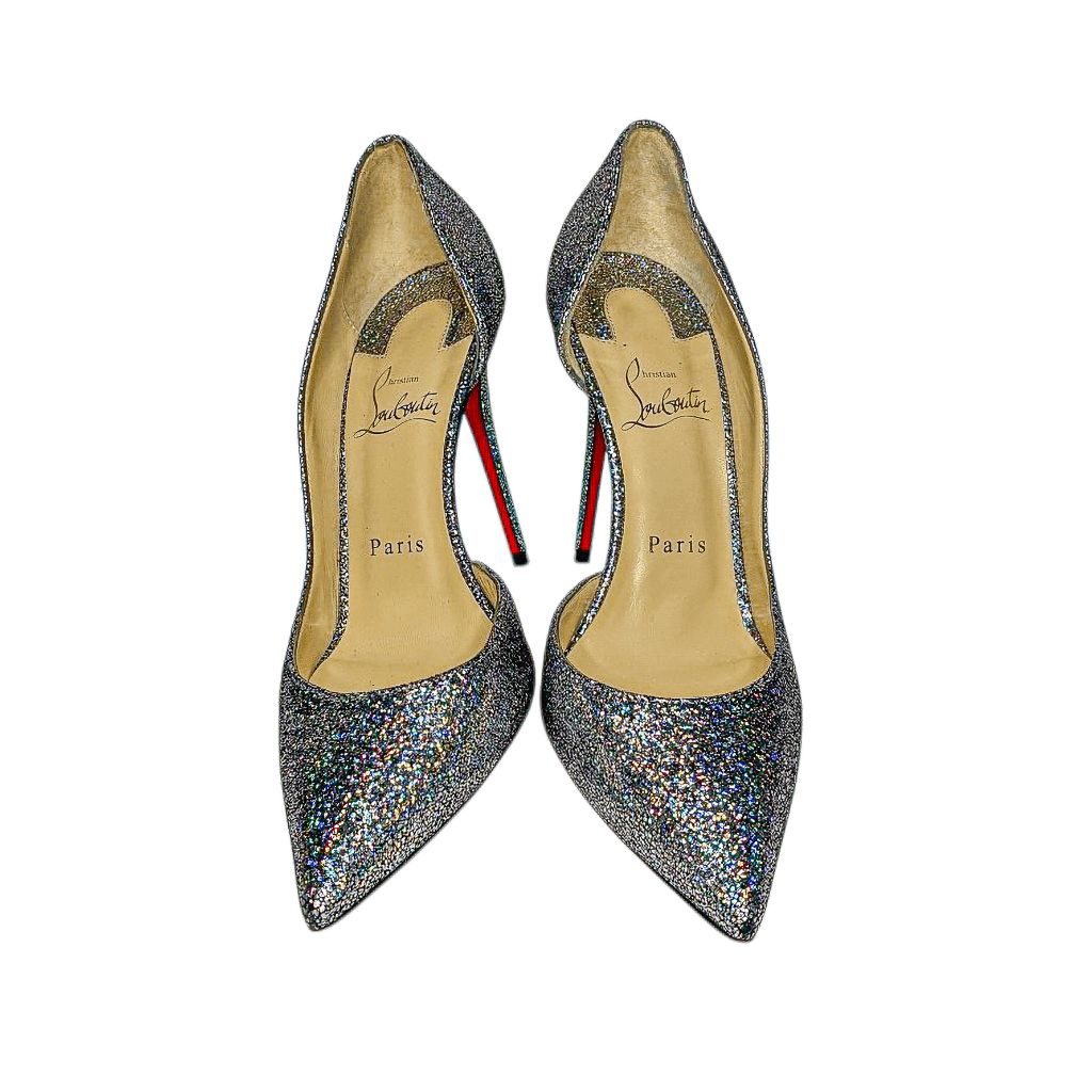 Christian Louboutin Iriza 100 Nappa Mica Silver Glitter Pumps Eu 37 D'orsay Heel